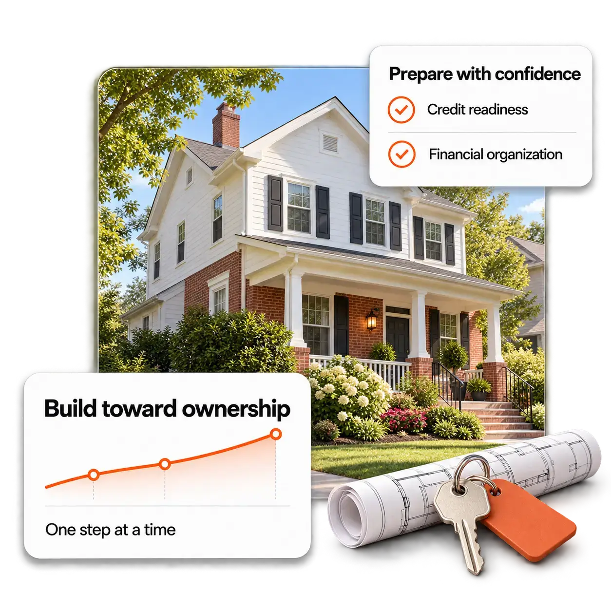 Homeownership preparation with a home and progress graphic