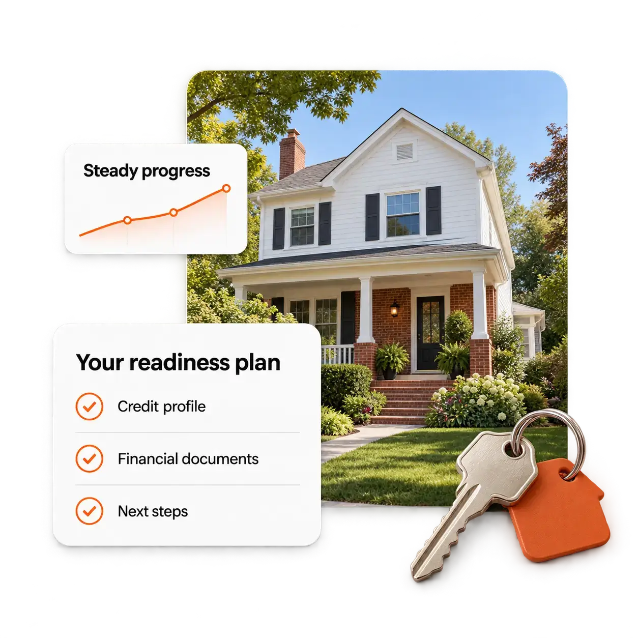 Organized mortgage readiness plan with a home and progress cards